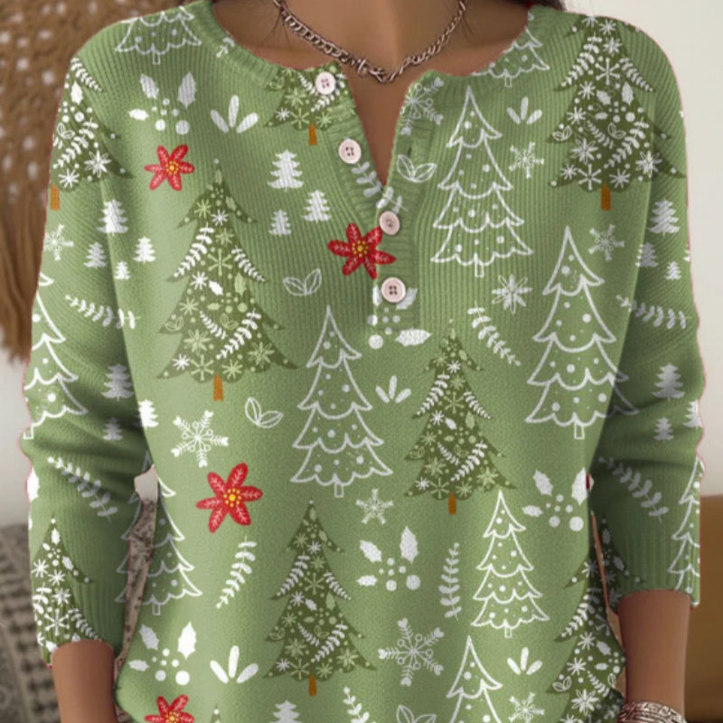 Women's Fashionable Casual Christmas Top With Print