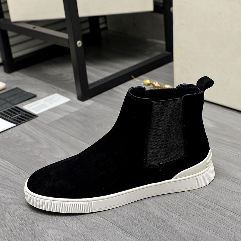 Men's High-top Slip-on Shoes With Soft Sole, Made From Suede LeatherLightweight And Casual