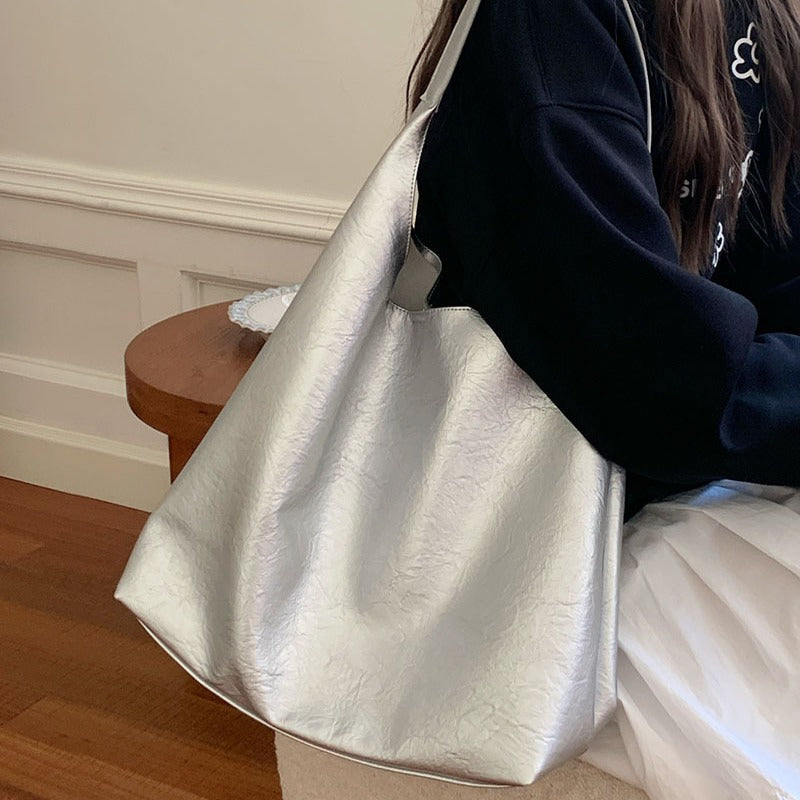 Niche Silver Underarm Bag Versatile And Large-capacity Perfect For Students