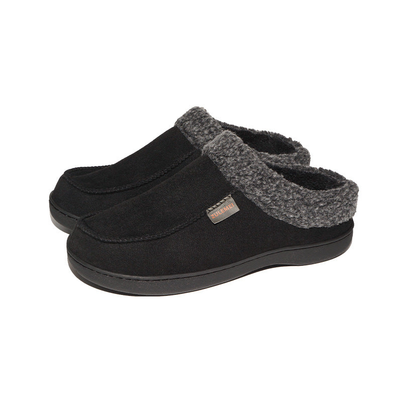 Household Winter Men's Warm Plush Fleece-Lined Thickened Non-slip Cotton Slippers