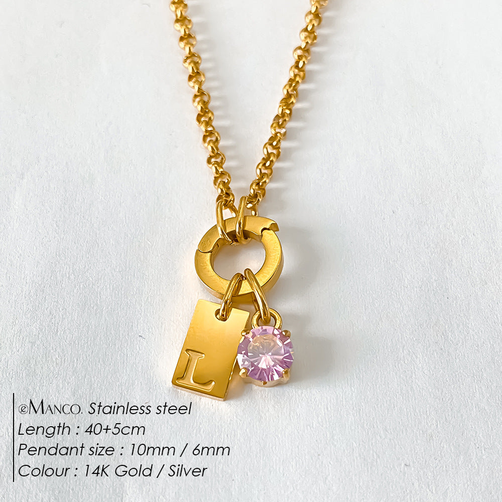 Titanium Steel Non-fading DIY American-style Sparkling Diamond Exquisite Letter Necklace