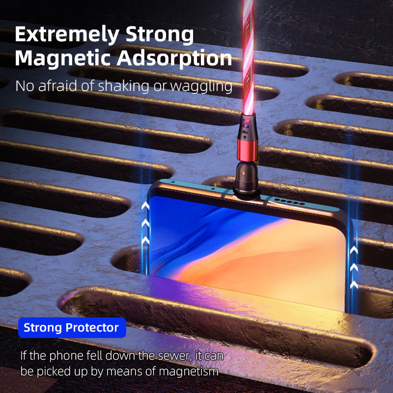 540 Rotate Luminous Magnetic Cable 3A Fast Charging Mobile Phone Charge Cable For LED Micro USB Type C For I Phone Cable TRENDFLOW