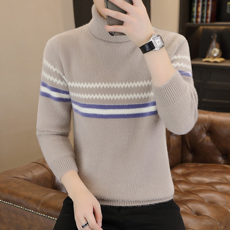 Knitted Gold Mink Sweater With A Turn-up Collar