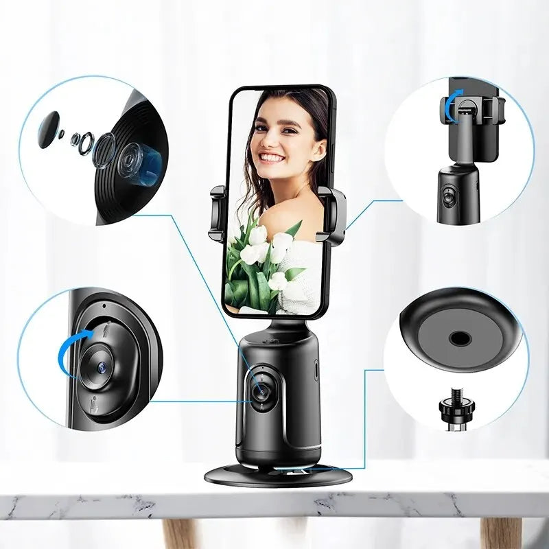 Supporto per telefono con tracciamento automatico del viso a 360°, gimbal intelligente con intelligenza artificiale, stabilizzatore per video Vlog e treppiede.
