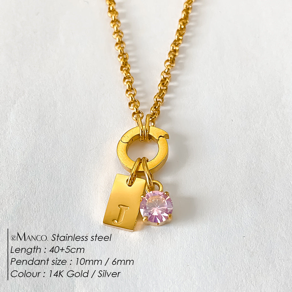 Titanium Steel Non-fading DIY American-style Sparkling Diamond Exquisite Letter Necklace