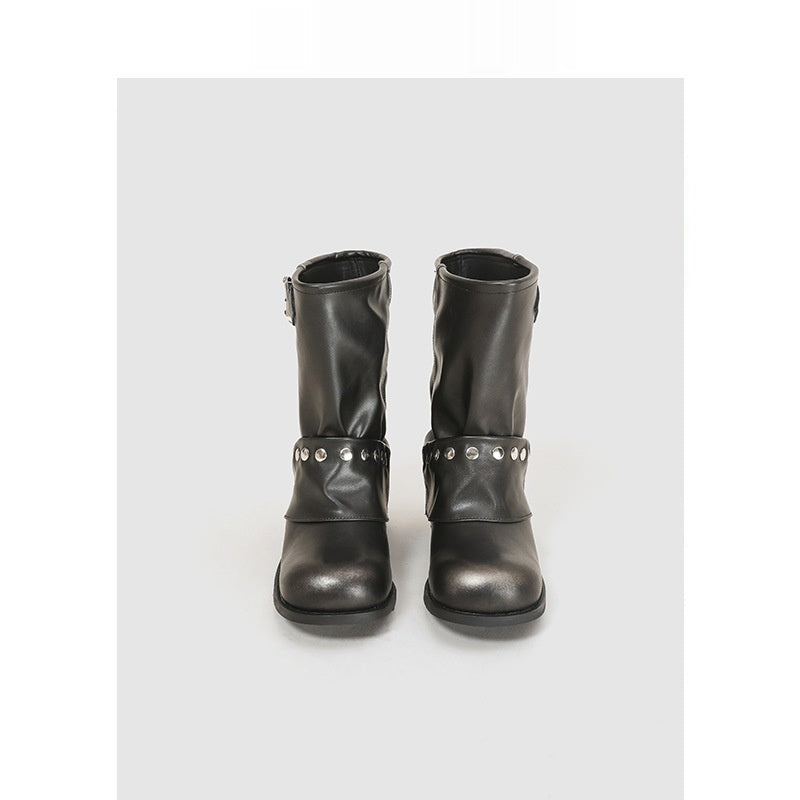 Women's Rivet Pleated Slouch Boots Martin