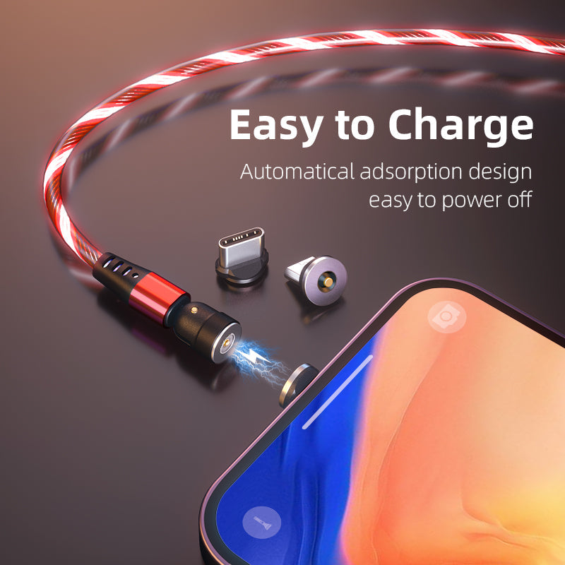540 Rotate Luminous Magnetic Cable 3A Fast Charging Mobile Phone Charge Cable For LED Micro USB Type C For I Phone Cable TRENDFLOW