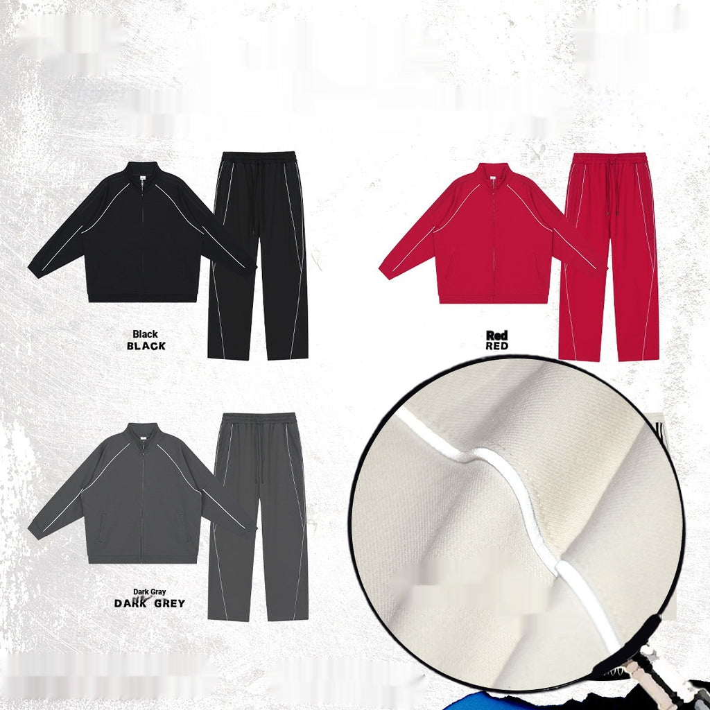 Men's Loose-Fit Cardigan With Reflective Stripes Sports Suit