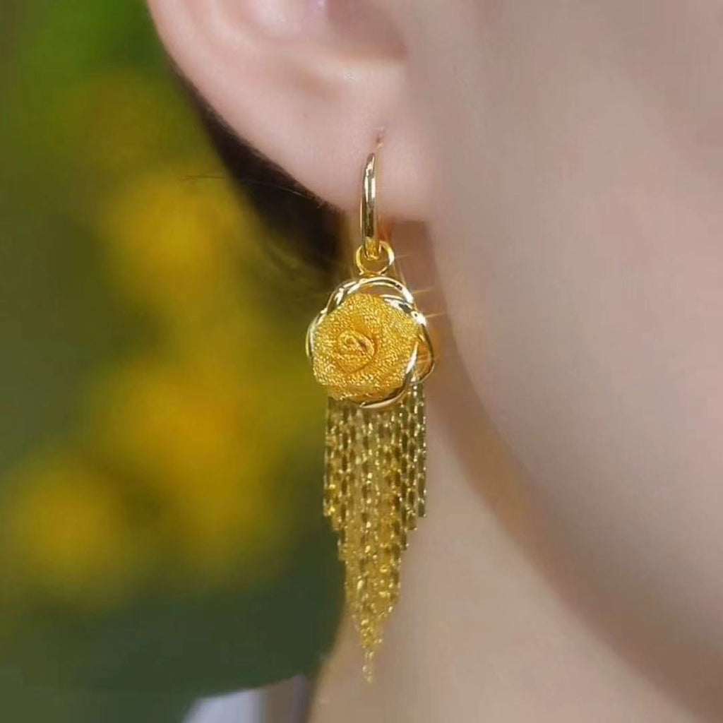 Golden Rose Waterfall Tassel Earrings