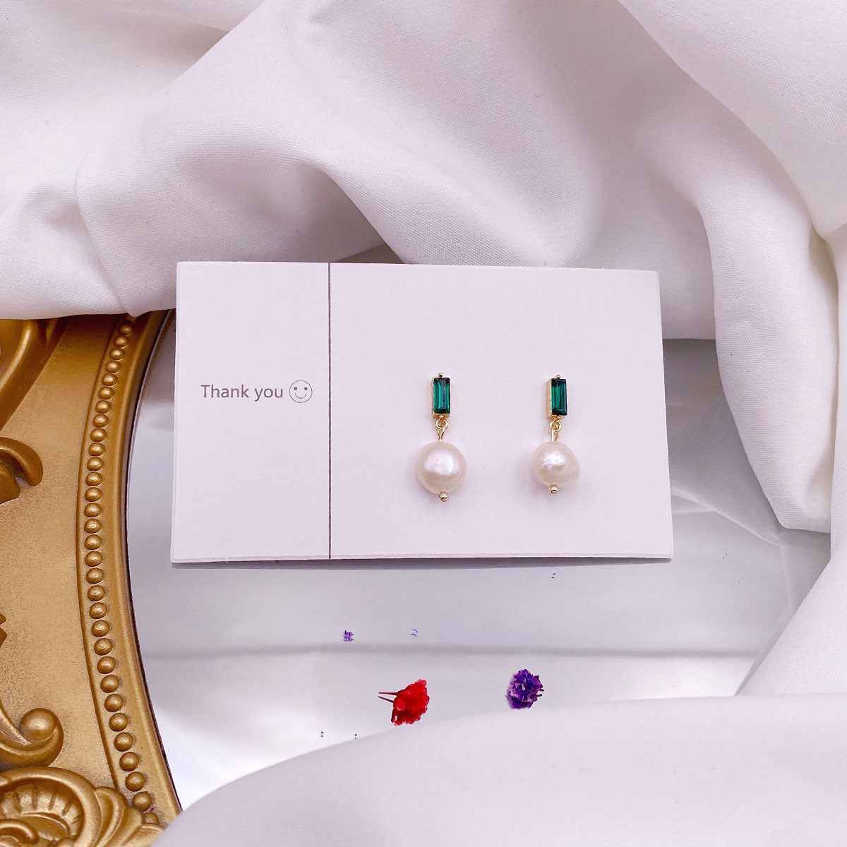 Freshwater Pearl Earrings For Women Unique Design With Green Zircon
