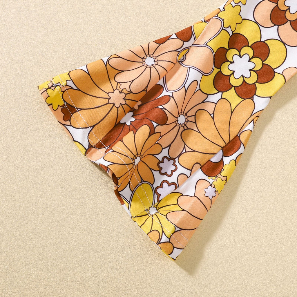 European And American Foreign Trade Young And Little Girls Lace Short-sleeved Top Bell-bottom Pants Kids Clothes Two-piece Suit One Piece Dropshipping