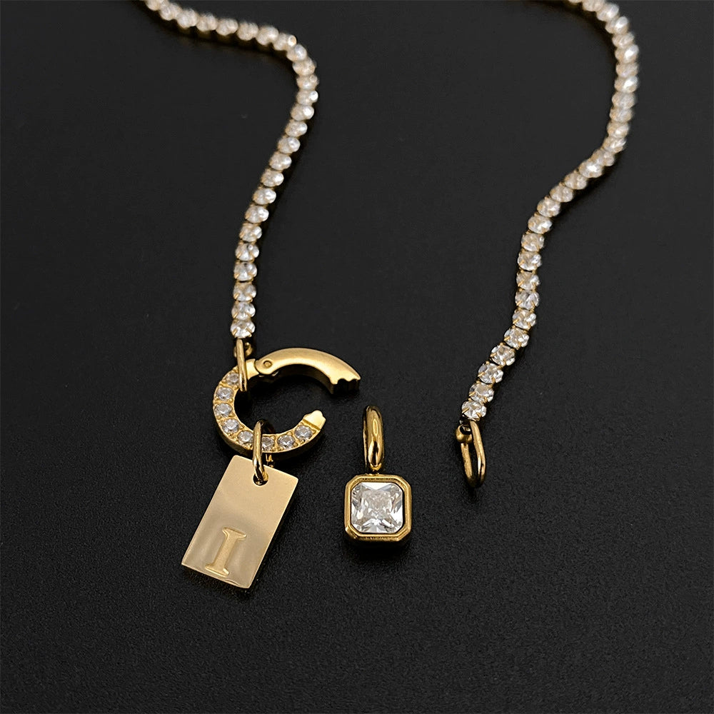 Titanium Steel Non-fading Letter Rhinestone Combination Necklace