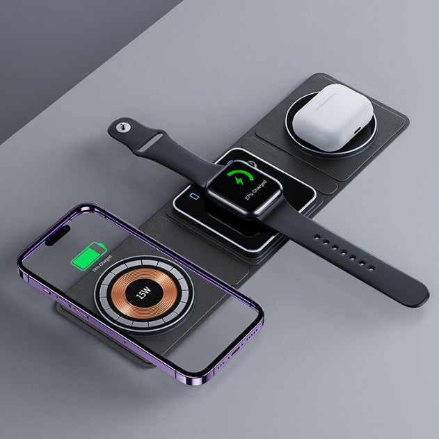 3 IN 1 Magnetic Folding Wireless Charger Station For IPhone Transparent Fast Charging For IWatch And Airpods TRENDFLOW
