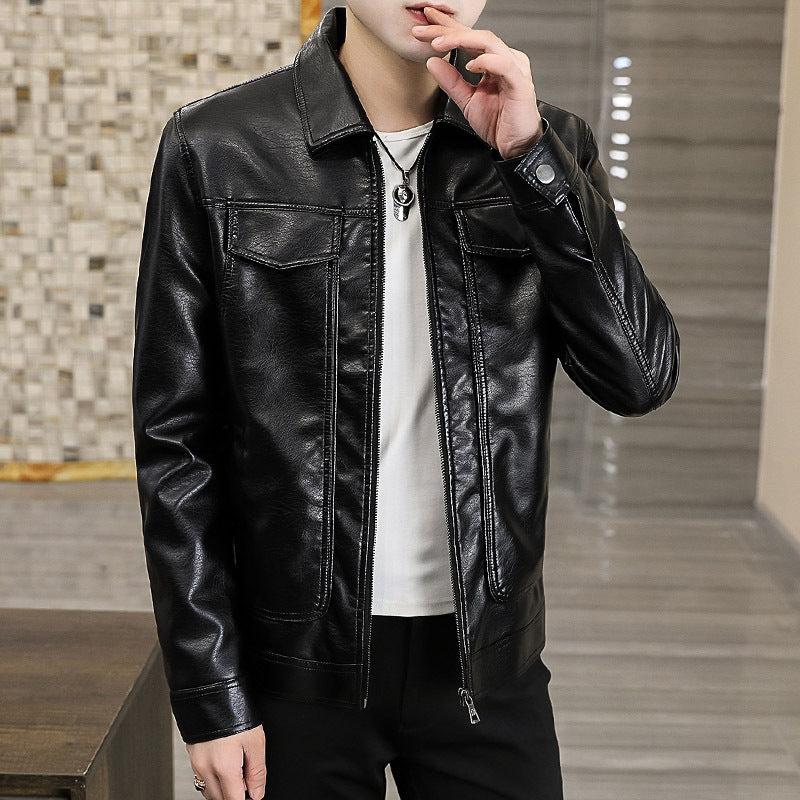 Men's Casual Velvet-lined Leather Jacket