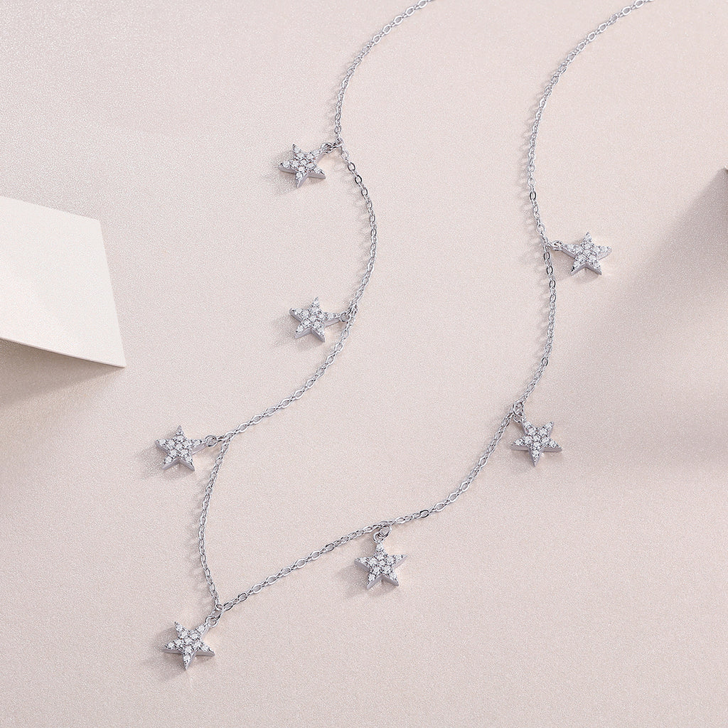 Star Love - A Fashionable And Light Luxury Jewelry Pendant Necklace Set With Top-quality Moissanite, S925 Silver Plated Platinum