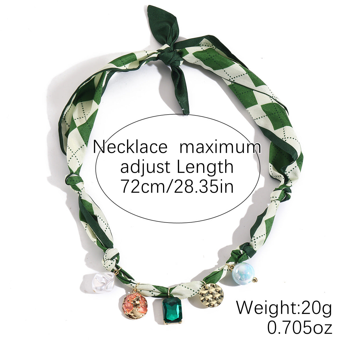 Long Strip Fabric Pearl Colored Silk Scarf Necklace