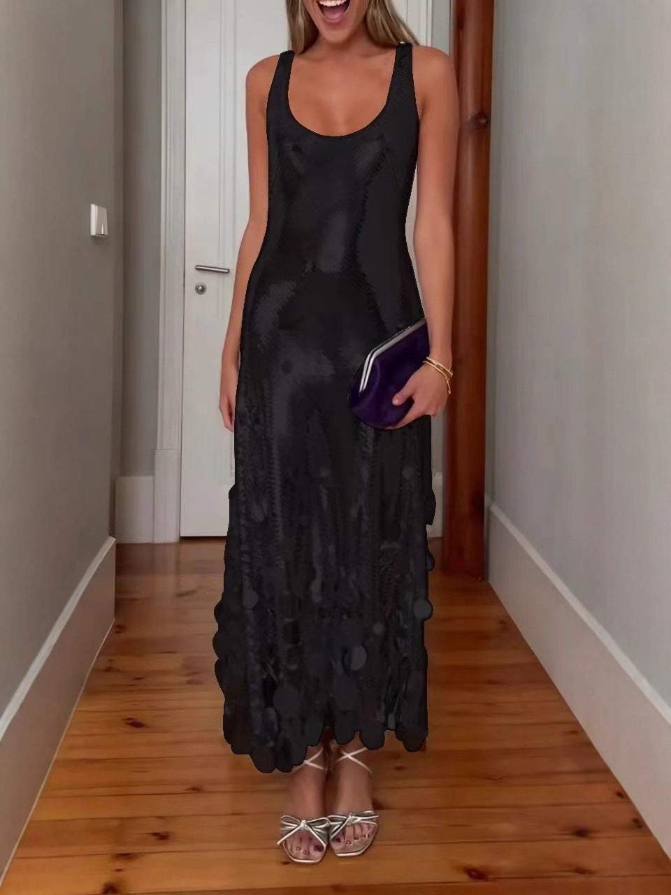 Women's Sequined Sleeveless Party Dress With A Unique Style