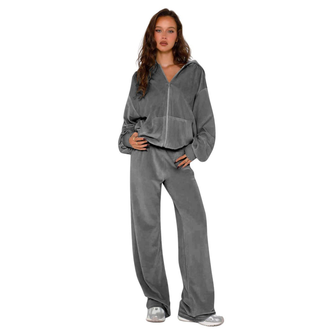 Women's New Fashion Fleece Hooded Two-Piece Set