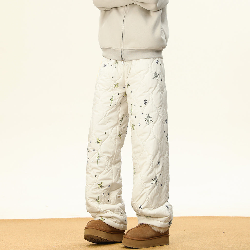 Men Winter Fleece-lined And Thickened Wide-leg Pants