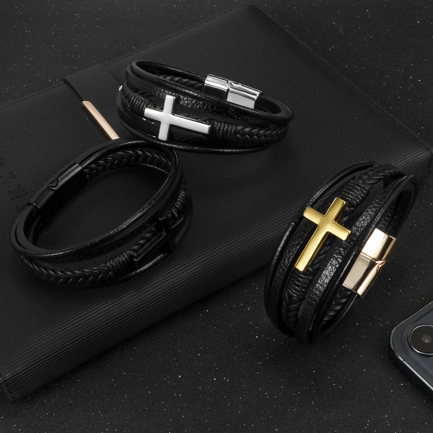 Cross Leather Multi-Layer Handwoven Braided Rope Bracelet