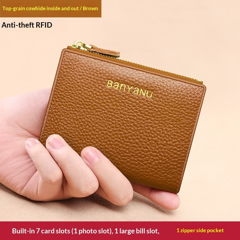 Soft Cowhide Cardholder Women's Short Genuine Leather Coin Purse