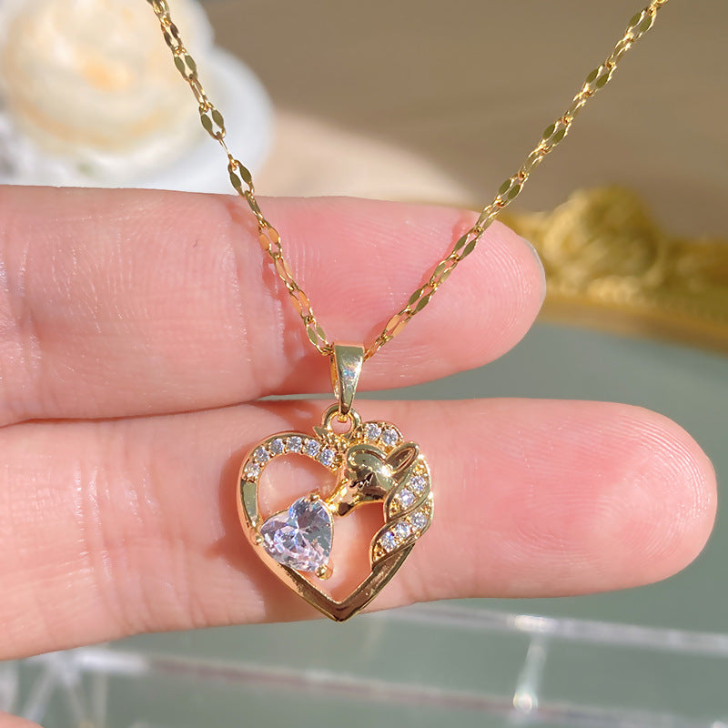 Womens Zircon-Inlaid Full-Diamond Collarbone Necklace A Light-Luxury Style Necklace