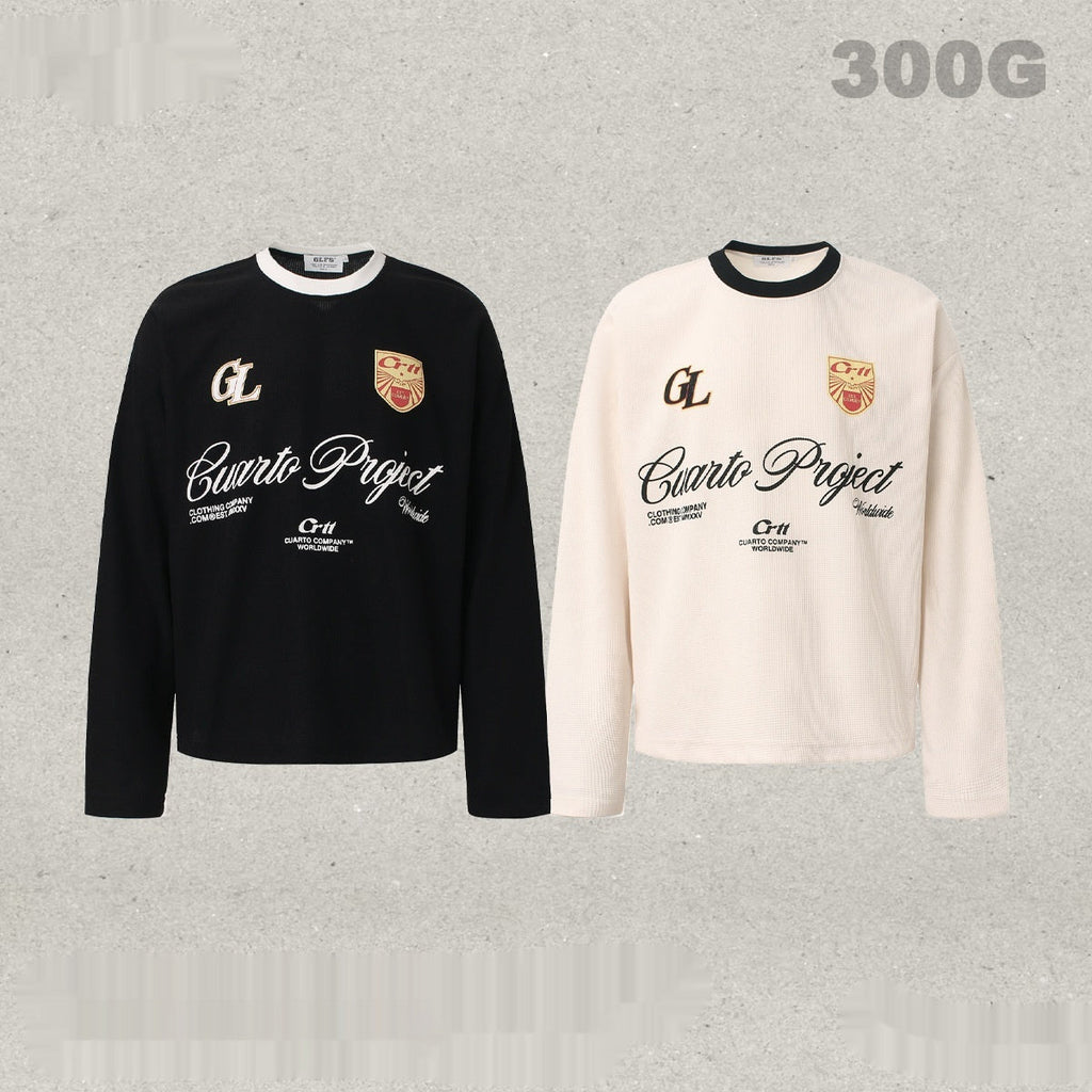 Niche Color-Block Waffle-Knit Men's Minimalist Letter Long-Sleeve Hoodie TRENDFLOW