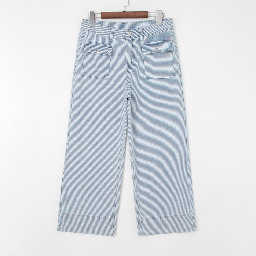 Women's Wide-leg Casual Loose Striped High-waisted Wide-leg Pants