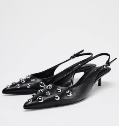 Women's Shoes Low-cut Pointed-toe Rivet-decorated Stilettos