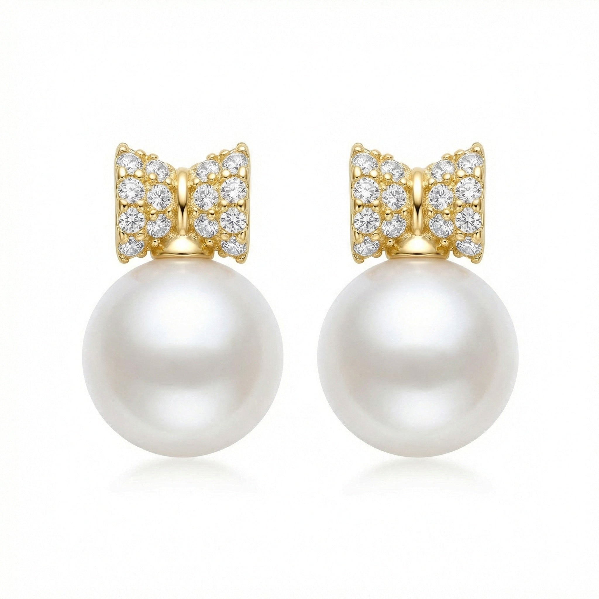 925 Sterling Silver Elegant Bow-Design Pearl Drop Earrings with Shimmering Stone Accents