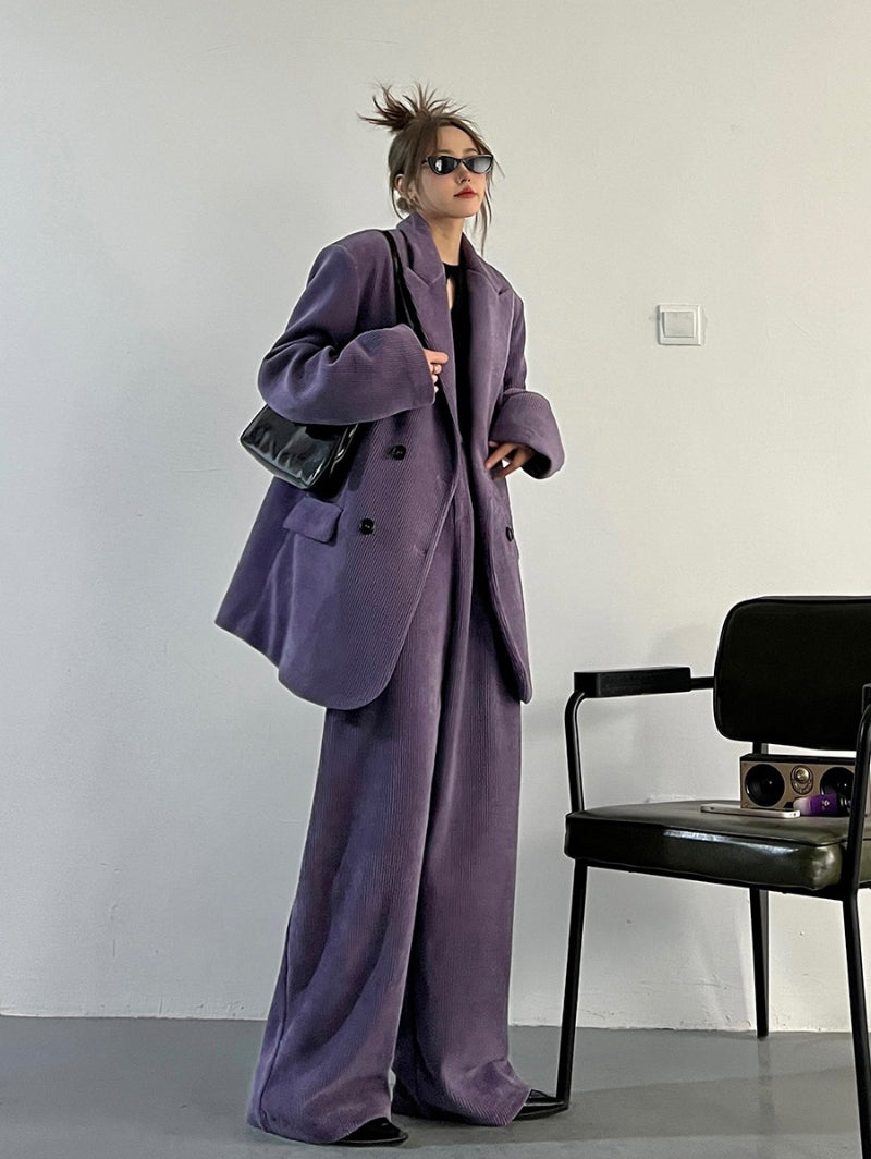 Western Red And Purple Corduroy Leisure Suit Wide-leg Pants