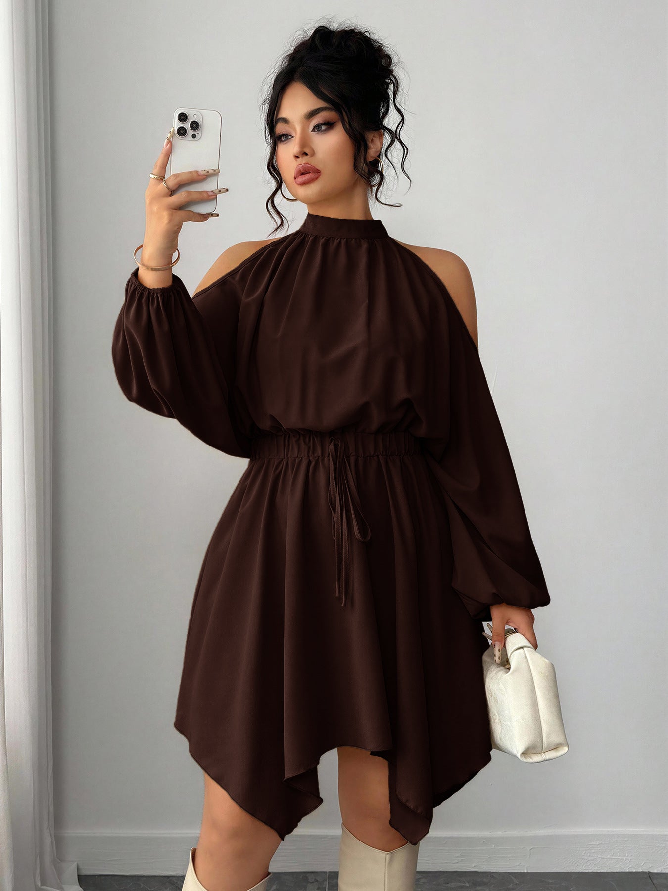 Long Sleeve Solid Color Autumn Dress