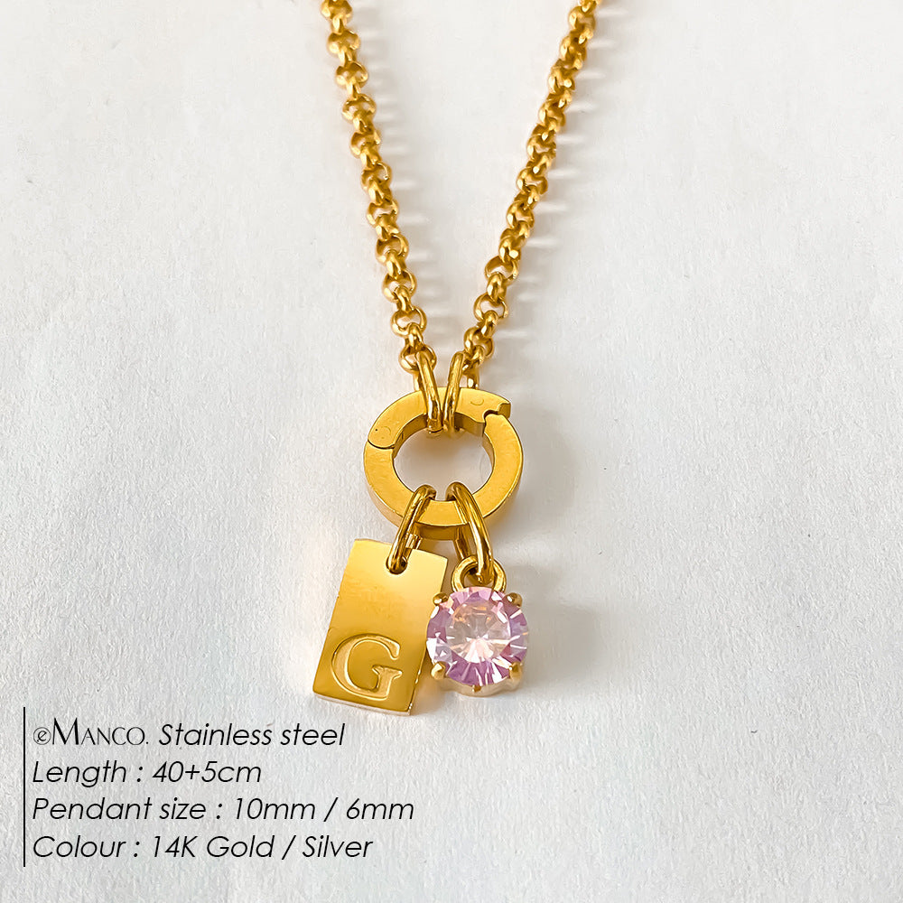 Titanium Steel Non-fading DIY American-style Sparkling Diamond Exquisite Letter Necklace