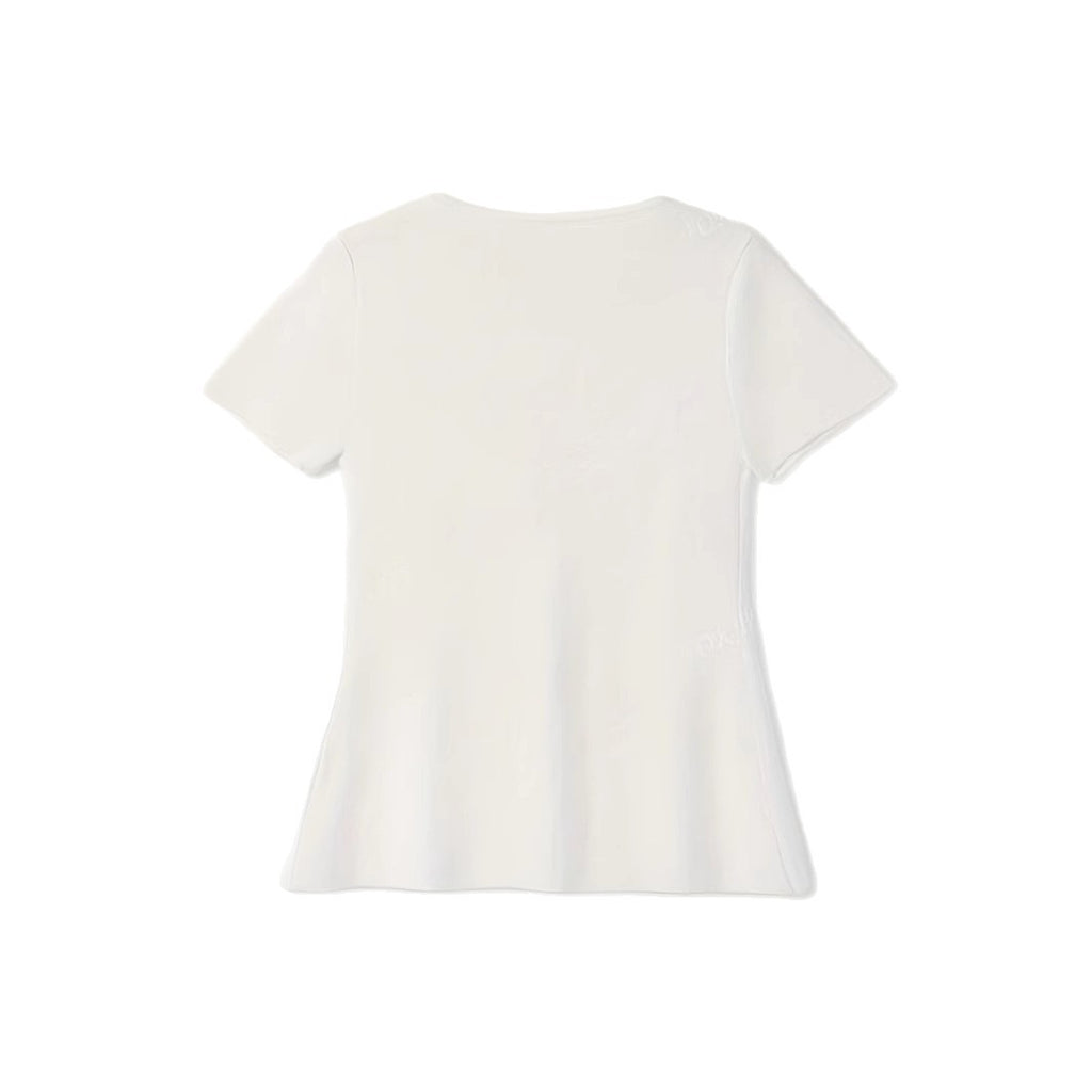 Women's Round Neck Metal Button Design Solid Color Short Sleeve