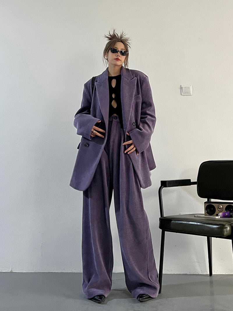 Western Red And Purple Corduroy Leisure Suit Wide-leg Pants