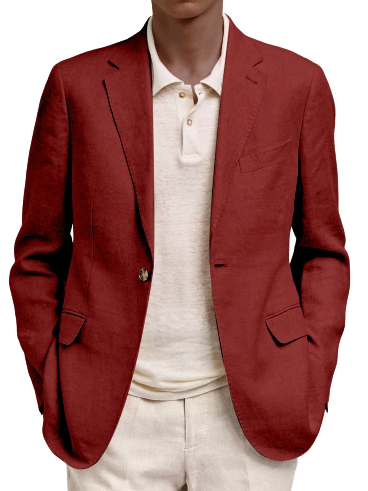 Men's Long-Sleeve Business-Casual Suit With Lapel And Mock Pockets