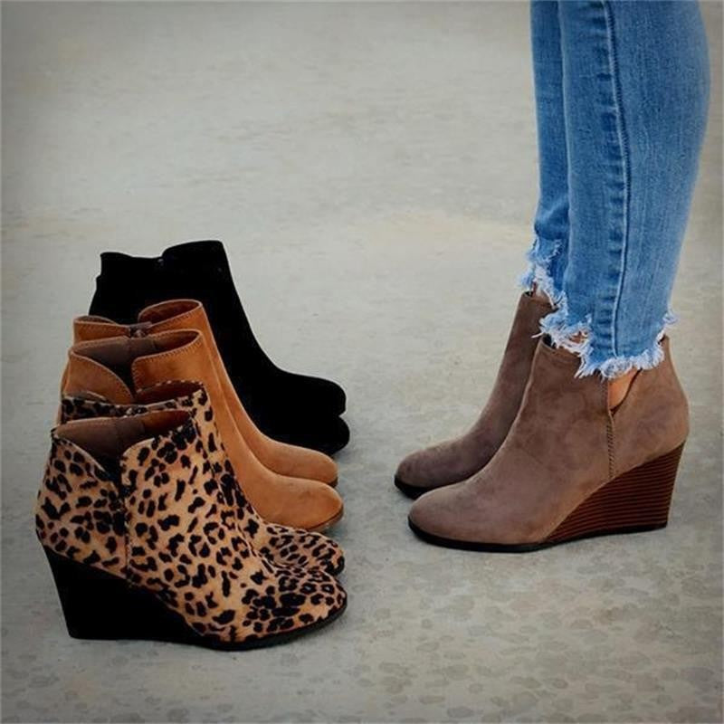 Wedge-heeled Suede Short Boots Autumnwinter Martin Style