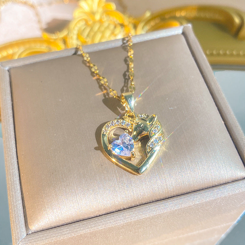 Womens Zircon-Inlaid Full-Diamond Collarbone Necklace A Light-Luxury Style Necklace