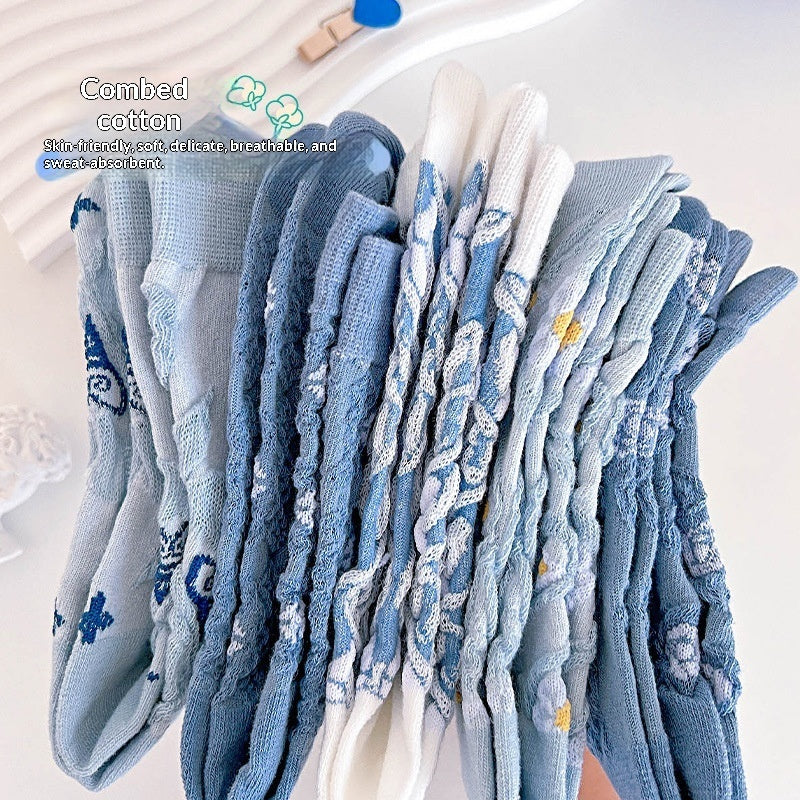 Calzini da donna a metà polpaccio nei toni del blu