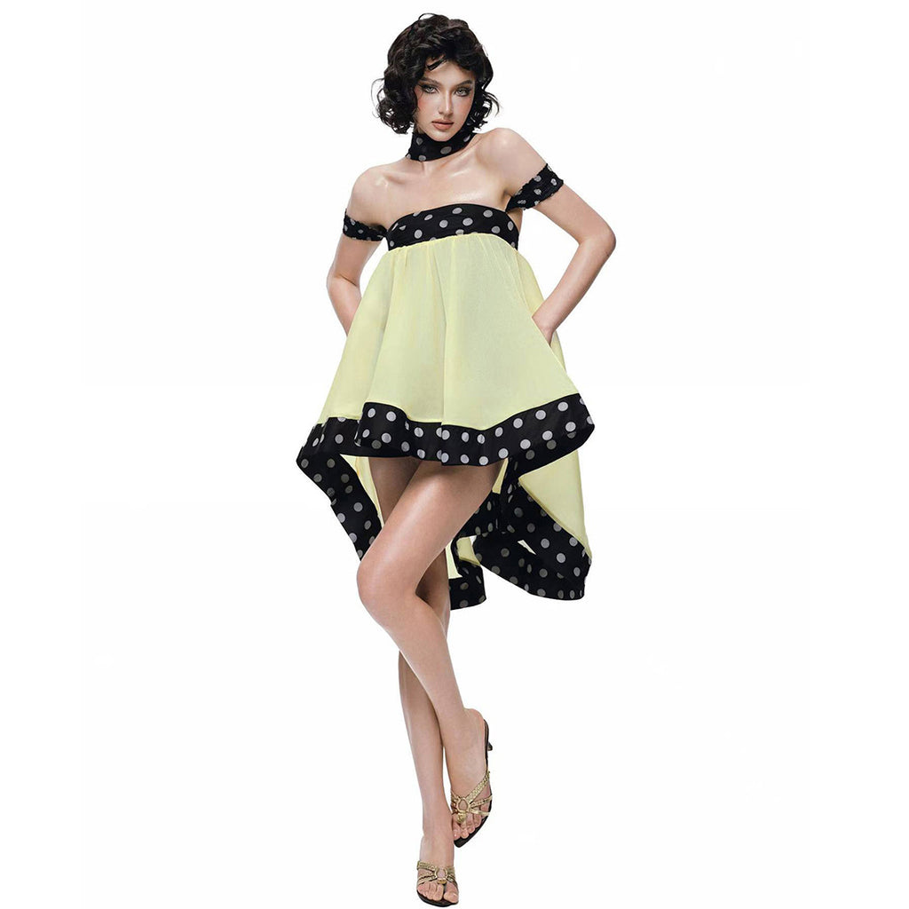 Irregular Print Polka-Dot Fashionable Off-Shoulder Sexy Dress For Women