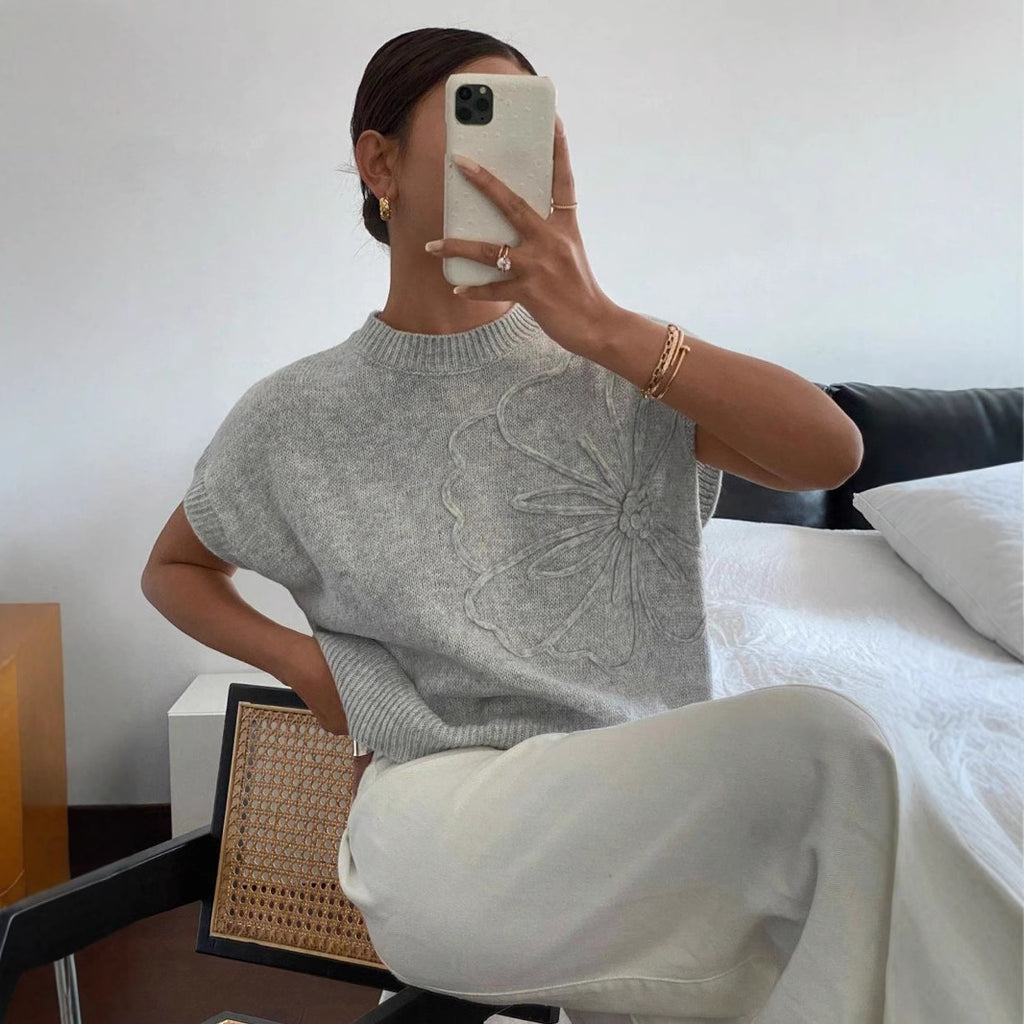 Top casual da donna in maglia jacquard tinta unita