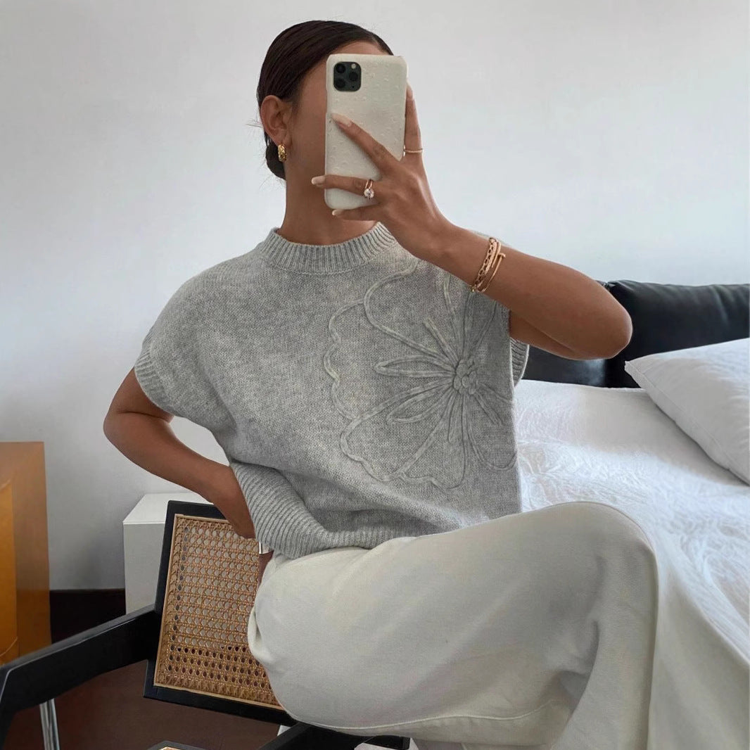 Women's Casual Solid Color Knitted Jacquard Top