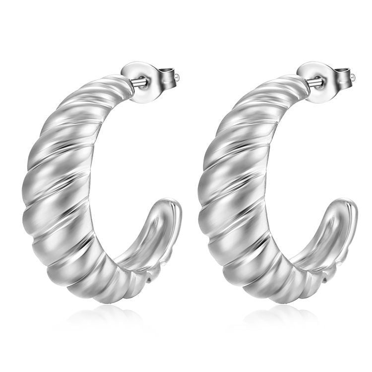 Fashionable Retro Stainless Steel Croissant Earrings