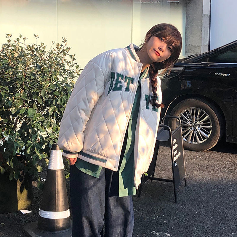 Women's Autumn And Winter Rhombus Baseball Jacket