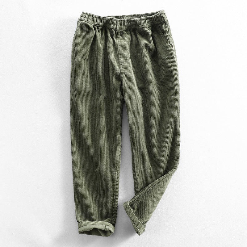 Men's Winter Corduroy Solid-Color Thermal Padded Casual Trousers With Elastic Waist