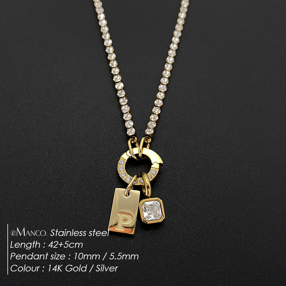 Titanium Steel Non-fading Letter Rhinestone Combination Necklace