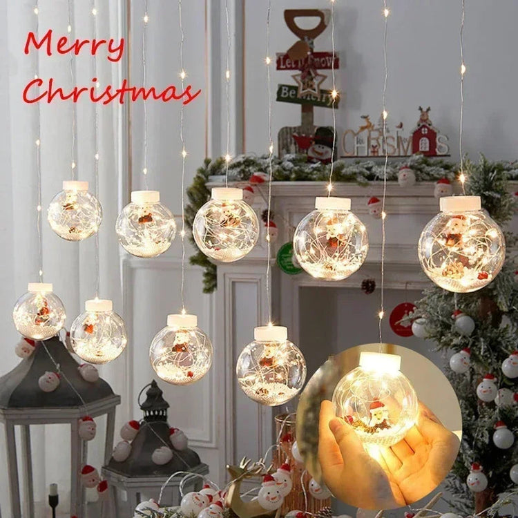 10PCS LED Christmas Curtain Lamp Fairy Snowman Wishing Ball Lamp String Christmas Window Decoration Christmas Light Room TRENDFLOW